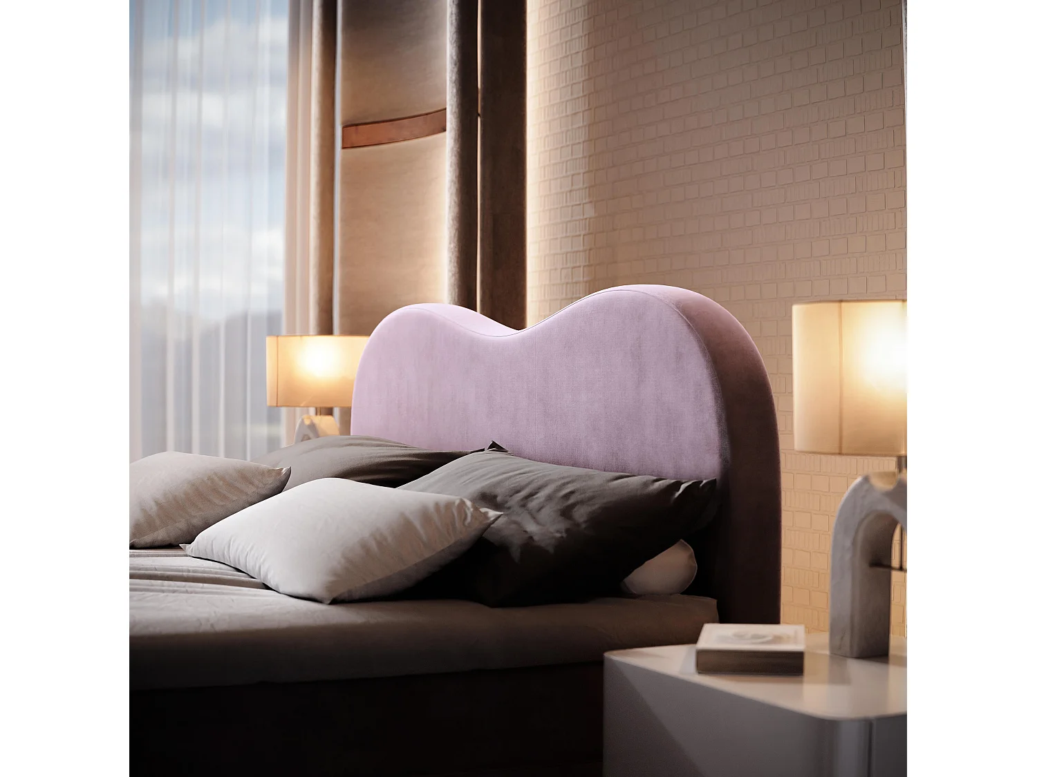 Lit continental FLUVIA, 160x200 cm, Tissu velours, Violet