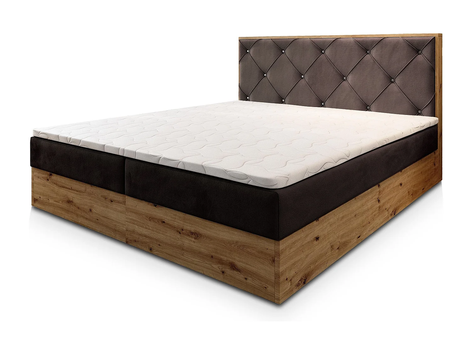 Boxspringbed FOSCO 160x200 cm Set met hoofdbord, bedbodem en matras, Bruin