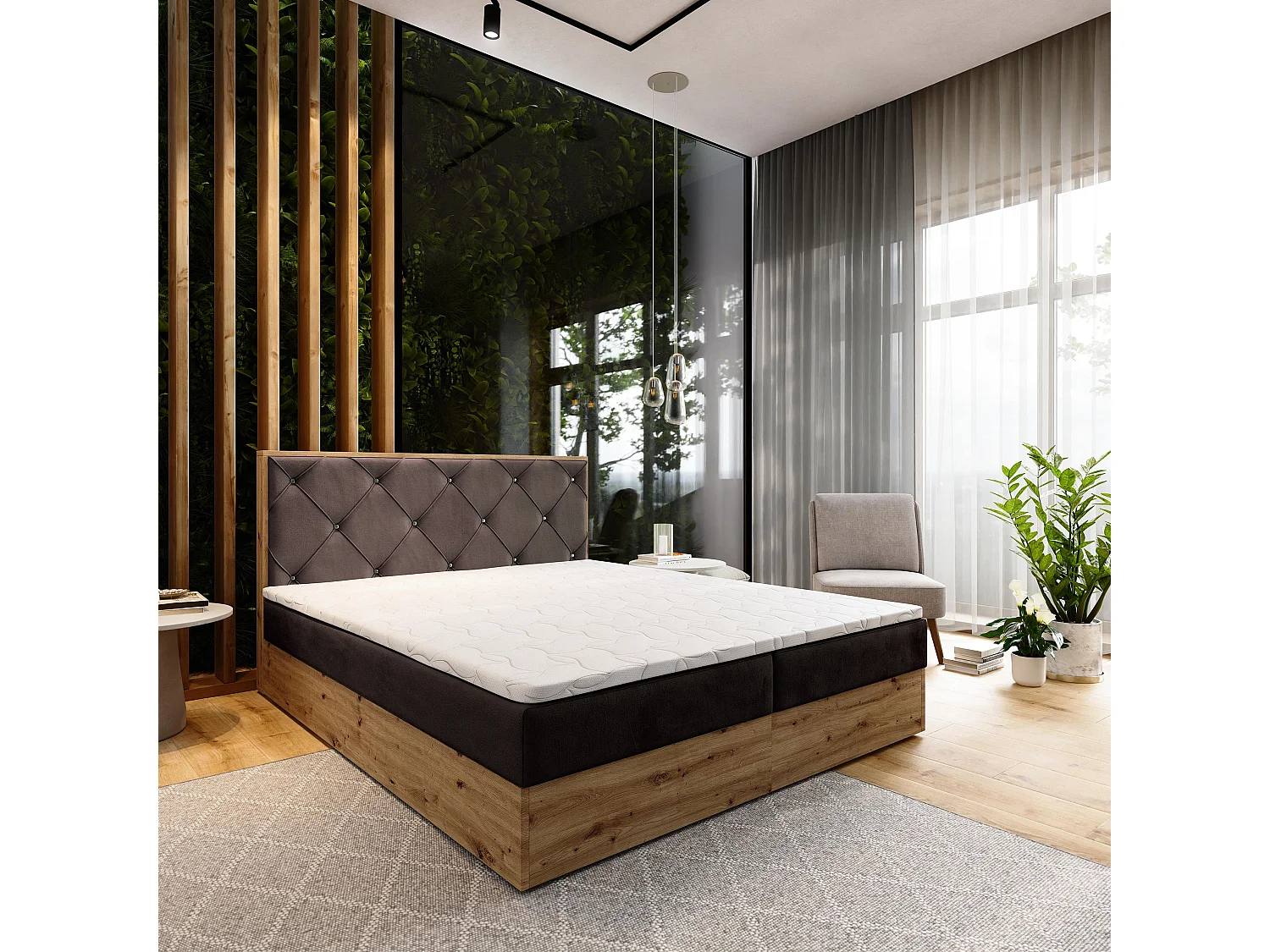 Boxspringbed FOSCO 160x200 cm Set met hoofdbord, bedbodem en matras, Bruin