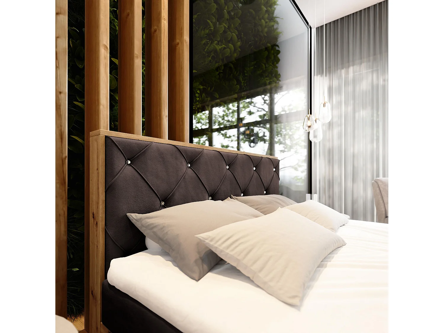 Boxspringbed FOSCO 160x200 cm Set met hoofdbord, bedbodem en matras, Bruin