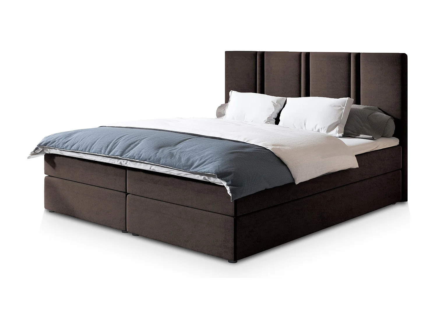 Lit continental LARIO, 160x200 cm, Tissu pelucheux, Marron