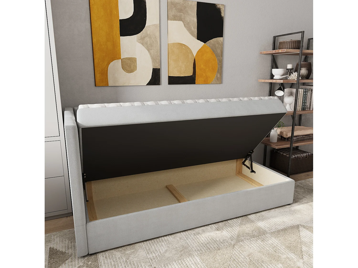 Boxspringbed BEVE 100x200 cm Set met hoofdbord, bedbodem en matras, Lichtgrijs