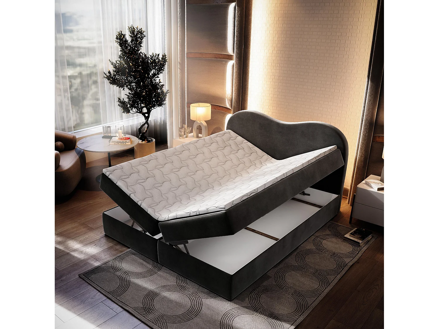 Boxspringbed FLUVIA 140x200 cm Set met hoofdbord, bedbodem en matras, Zwart