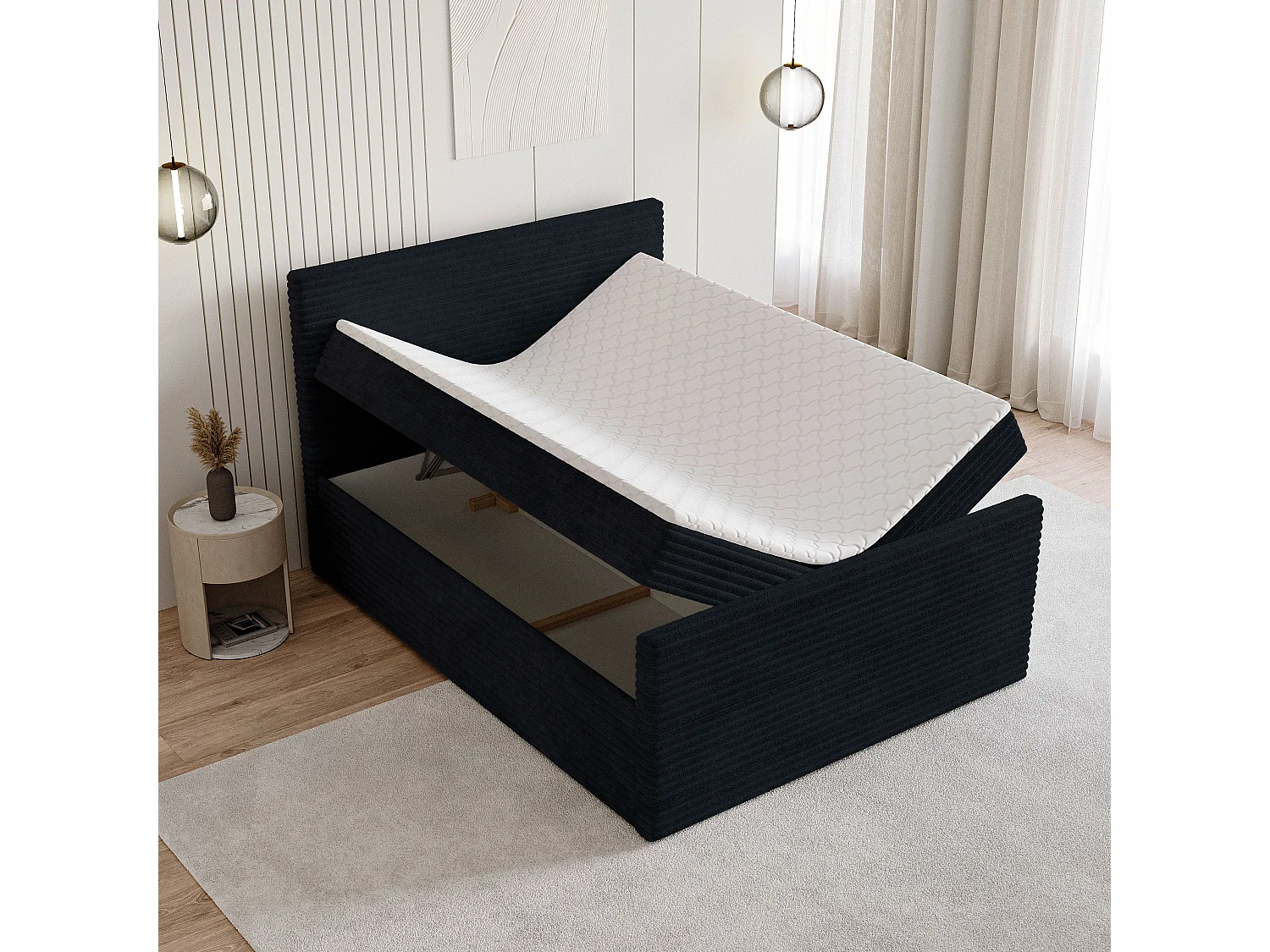 Boxspringbed NOLEN 180x200 cm Set met hoofdbord, bedbodem en matras, Zwart