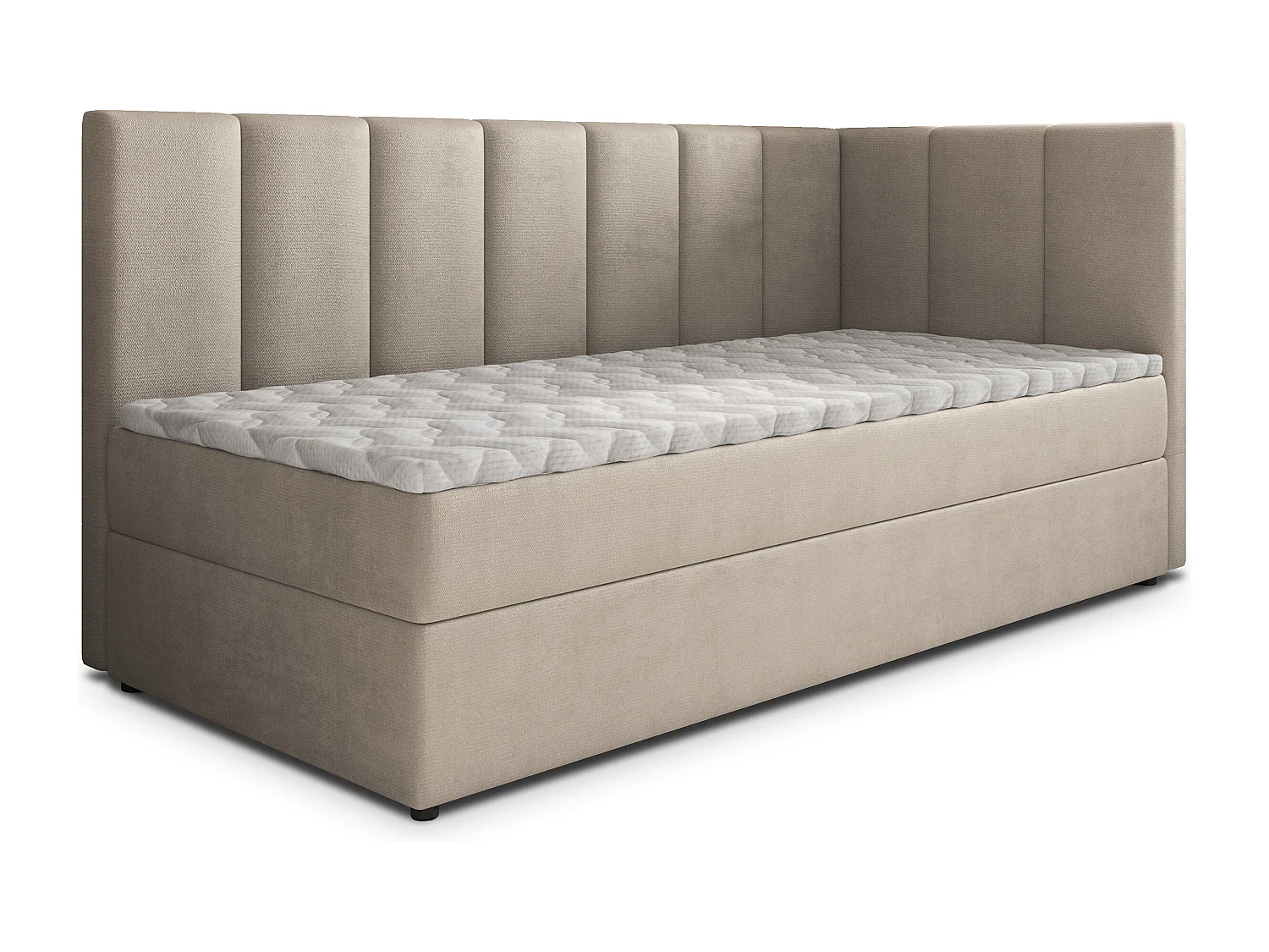 Boxspringbed BEVE 100x200 cm Set met hoofdbord, bedbodem en matras, Beige