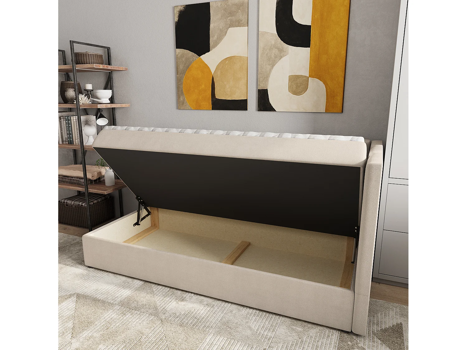 Boxspringbed BEVE 100x200 cm Set met hoofdbord, bedbodem en matras, Beige