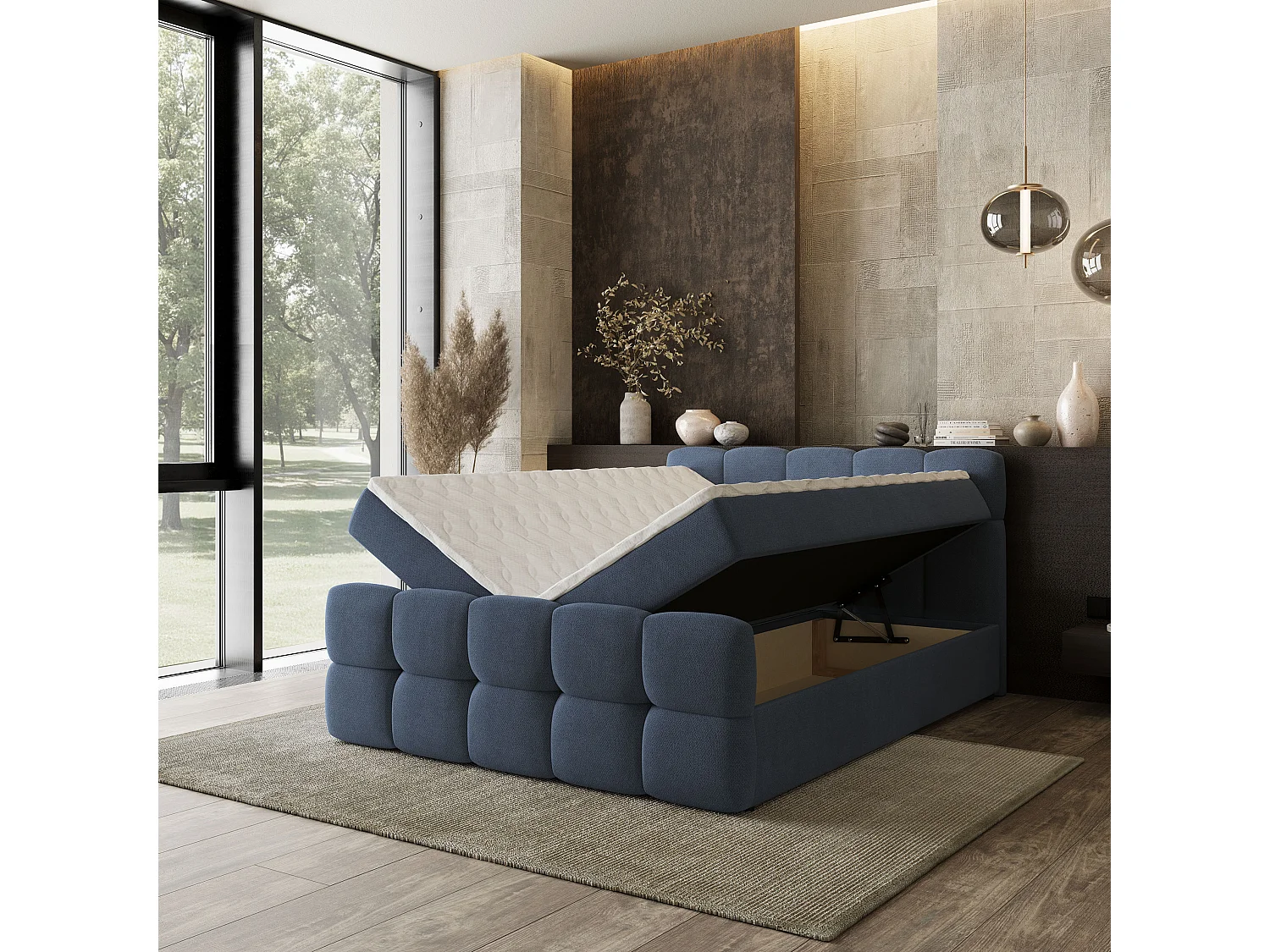 Boxspringbed BRUME 180x200 cm Set met hoofdbord, bedbodem en matras, Blauw