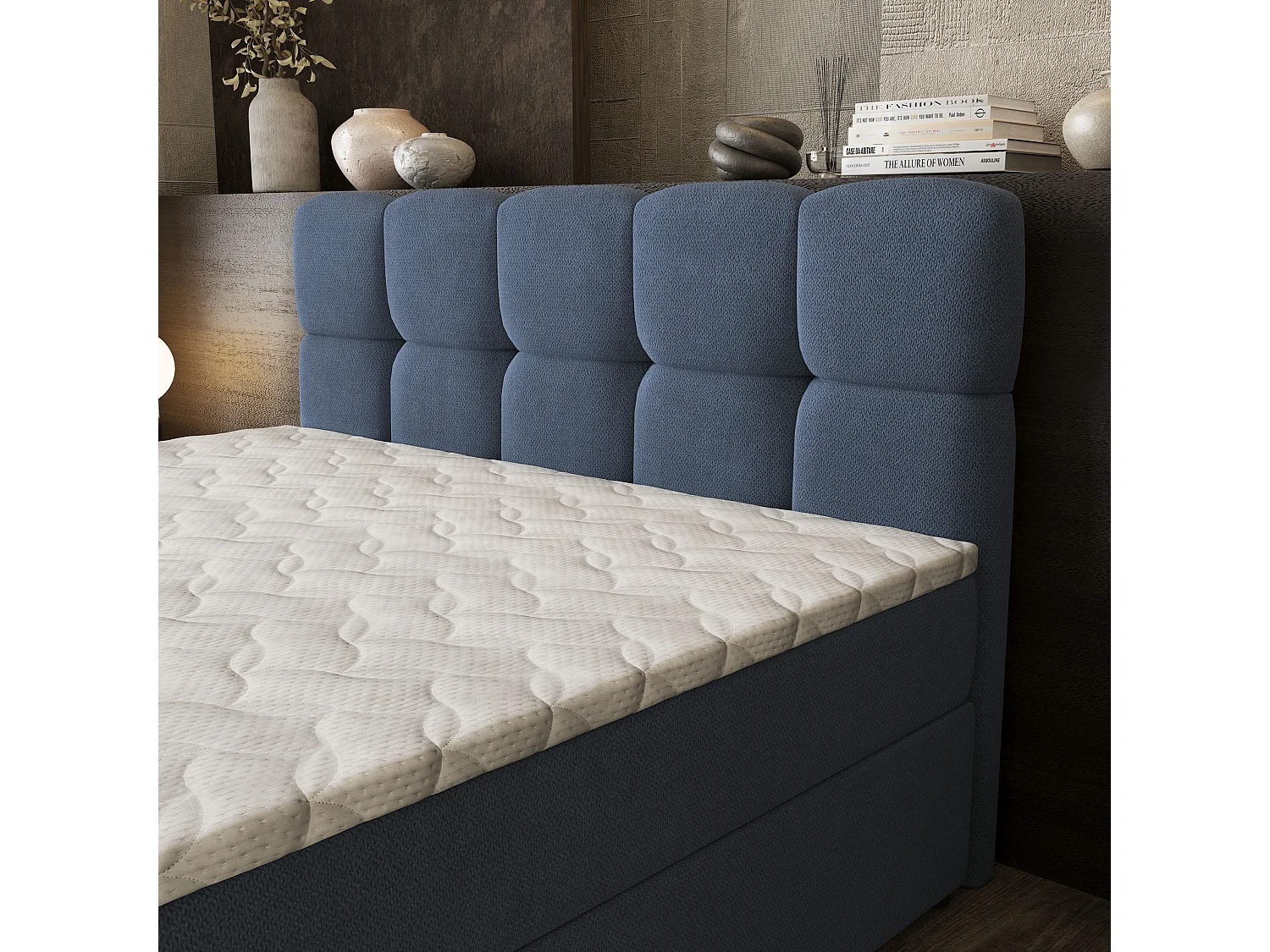 Boxspringbed BRUME 180x200 cm Set met hoofdbord, bedbodem en matras, Blauw