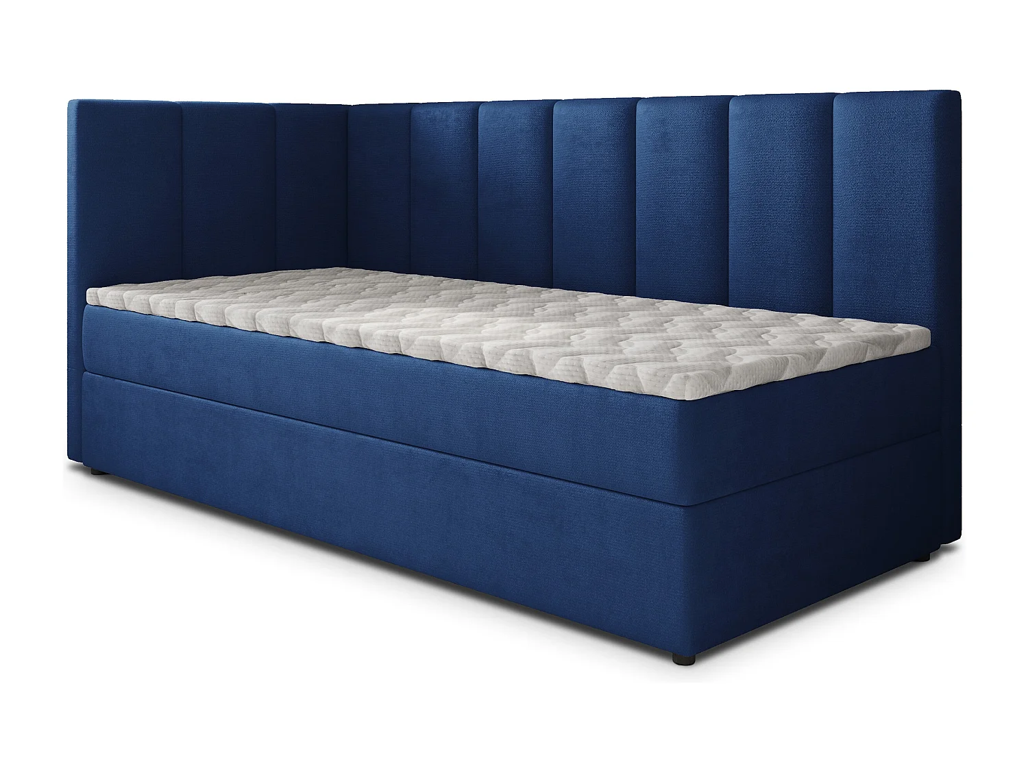 Boxspringbed BEVE 100x200 cm Set met hoofdbord, bedbodem en matras, Blauw