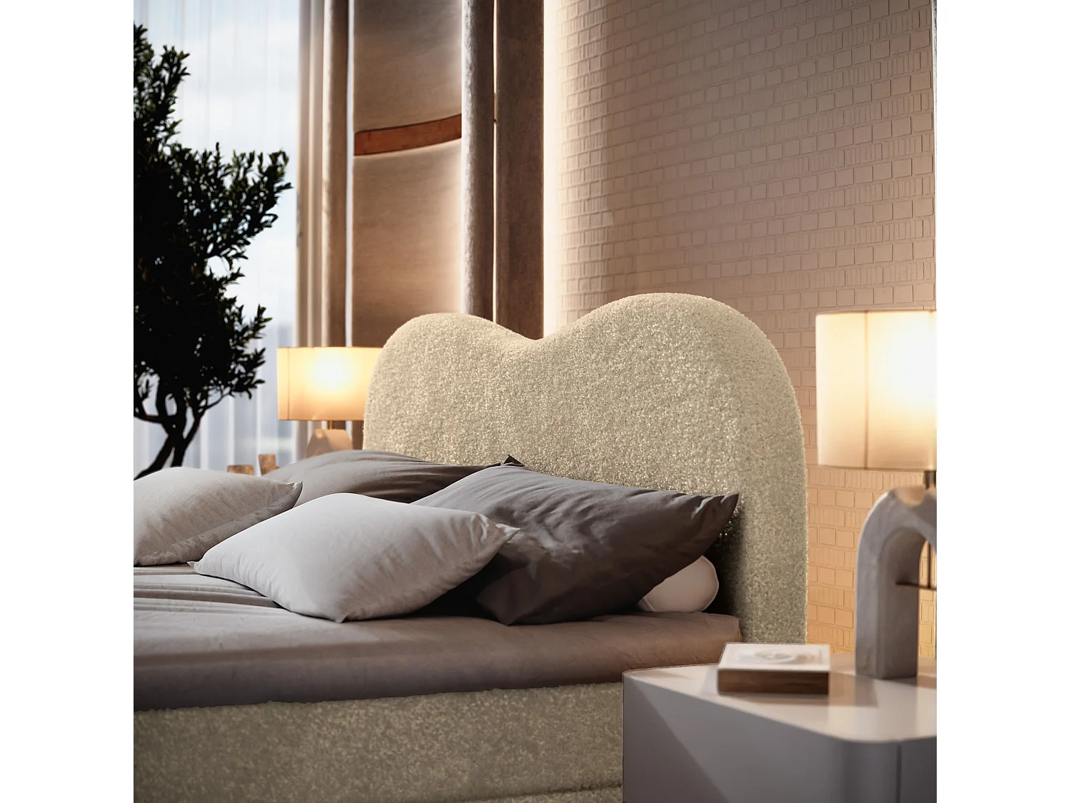 Boxspringbed FLUVIA 160x200 cm Set met hoofdbord, bedbodem en matras, Crème