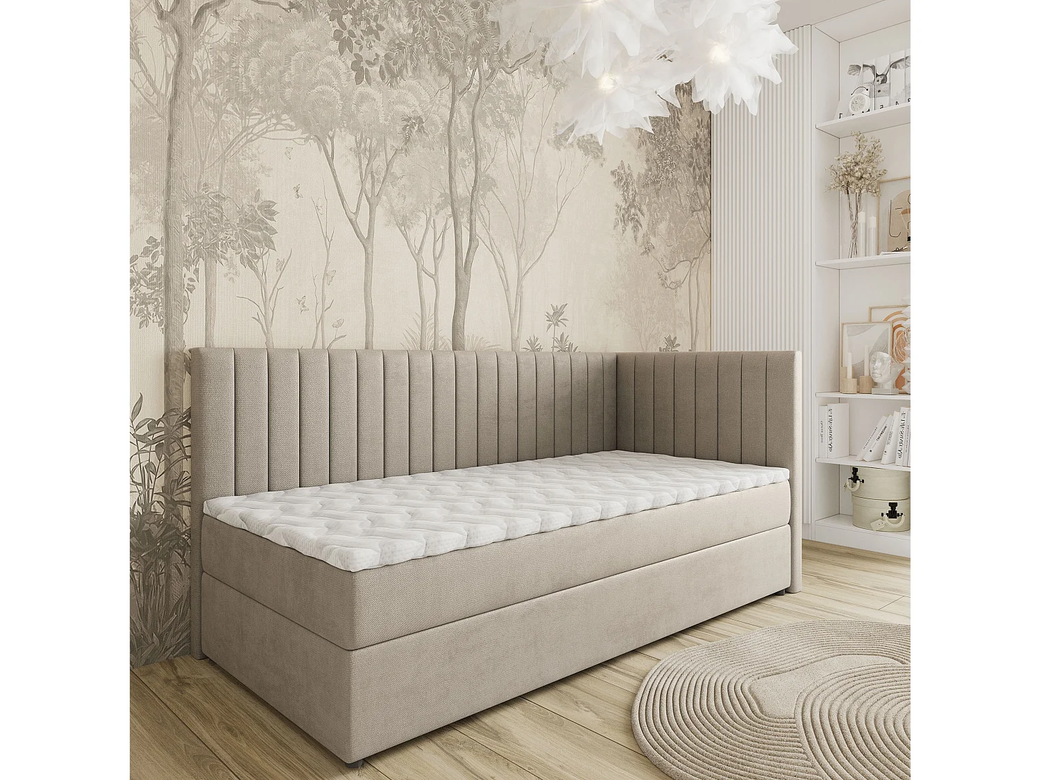 Boxspringbed ARIS 100x200 cm Set met hoofdbord, bedbodem en matras, Beige