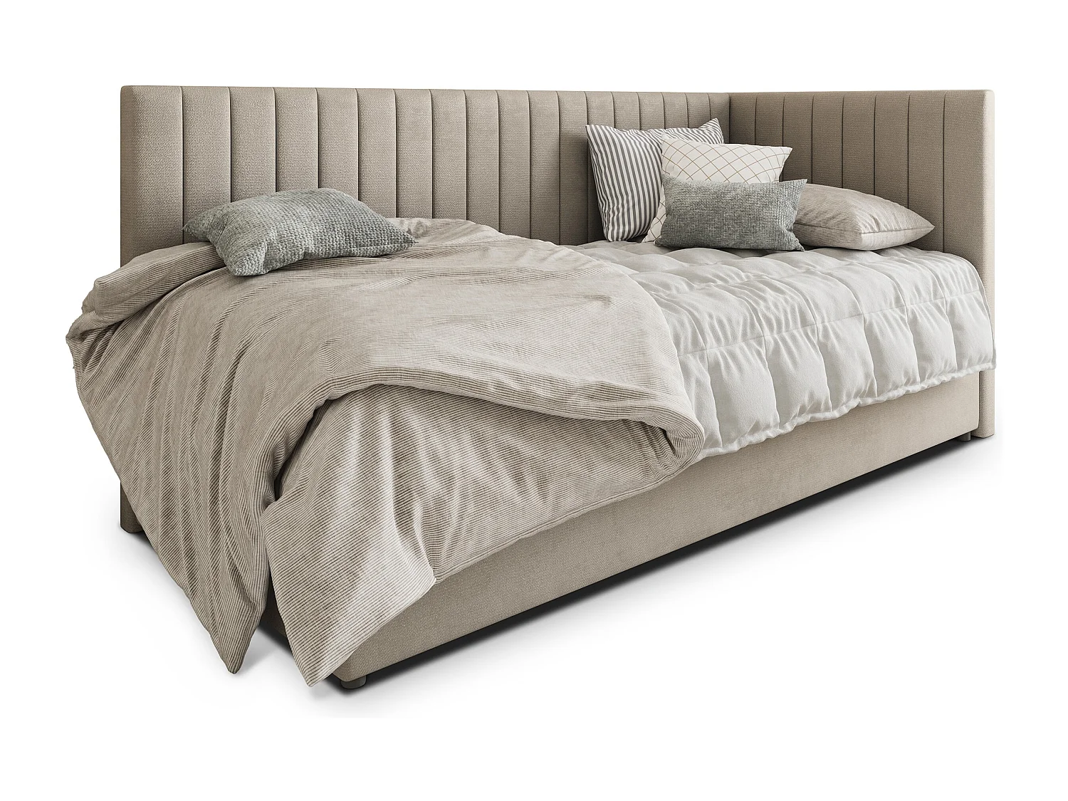 Boxspringbed ARIS 100x200 cm Set met hoofdbord, bedbodem en matras, Beige