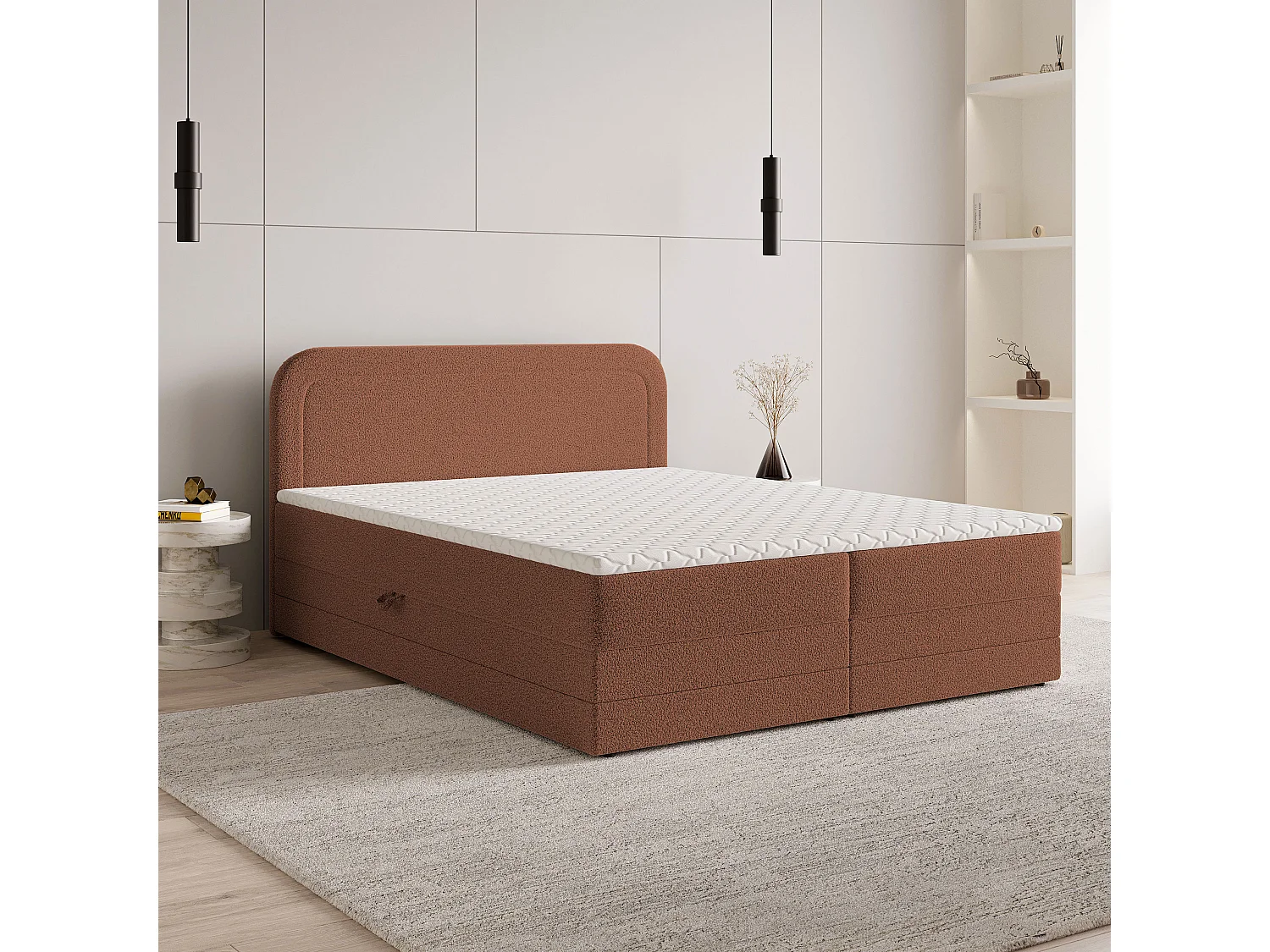 Boxspringbed ARMEL 140x200 cm Set met hoofdbord, bedbodem en matras, Terracotta