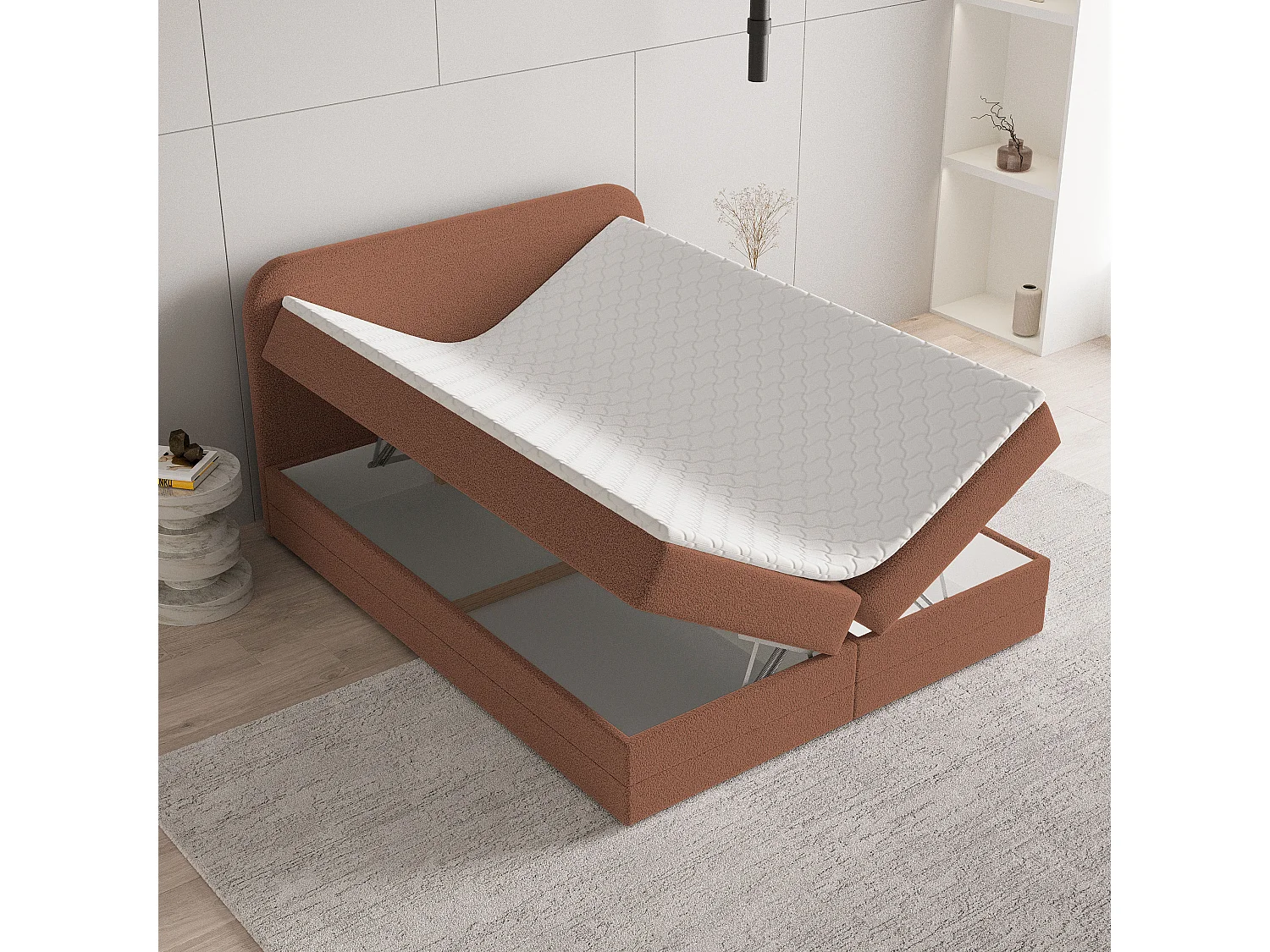 Boxspringbed ARMEL 140x200 cm Set met hoofdbord, bedbodem en matras, Terracotta