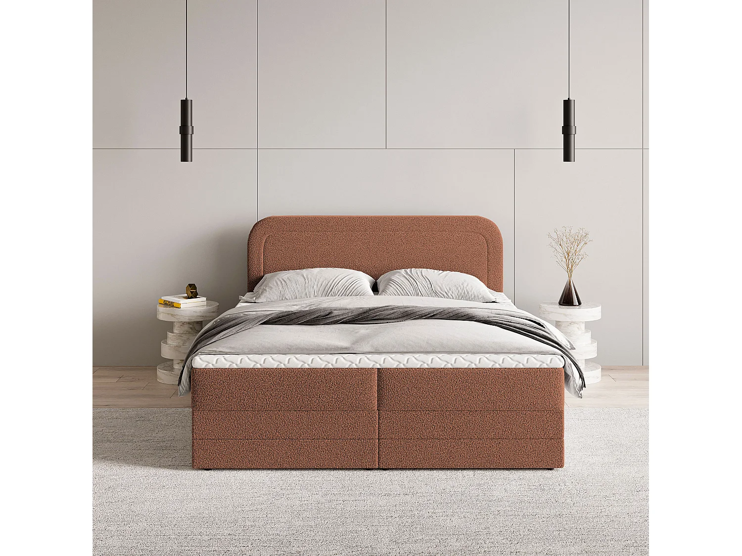 Boxspringbed ARMEL 140x200 cm Set met hoofdbord, bedbodem en matras, Terracotta