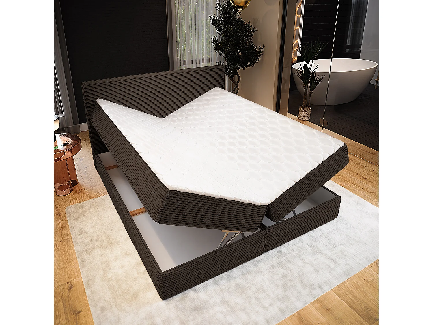 Boxspringbed PELLIO 140x200 cm Set met hoofdbord, bedbodem en matras, Bruin