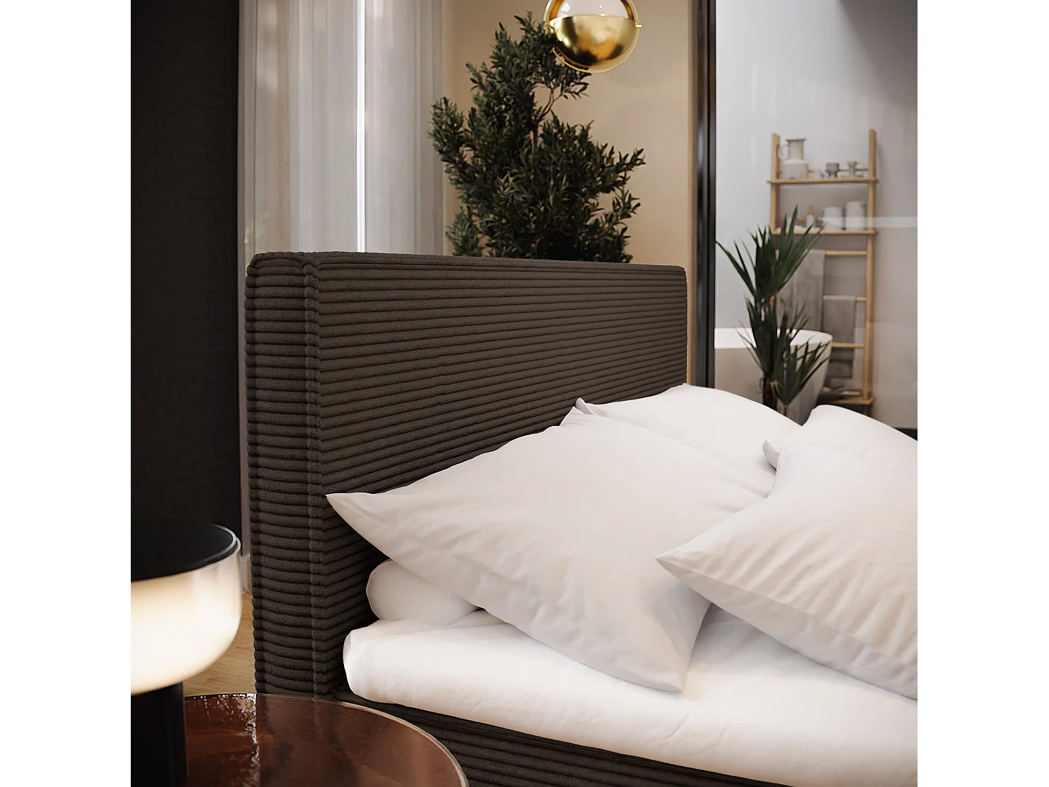 Boxspringbed PELLIO 140x200 cm Set met hoofdbord, bedbodem en matras, Bruin