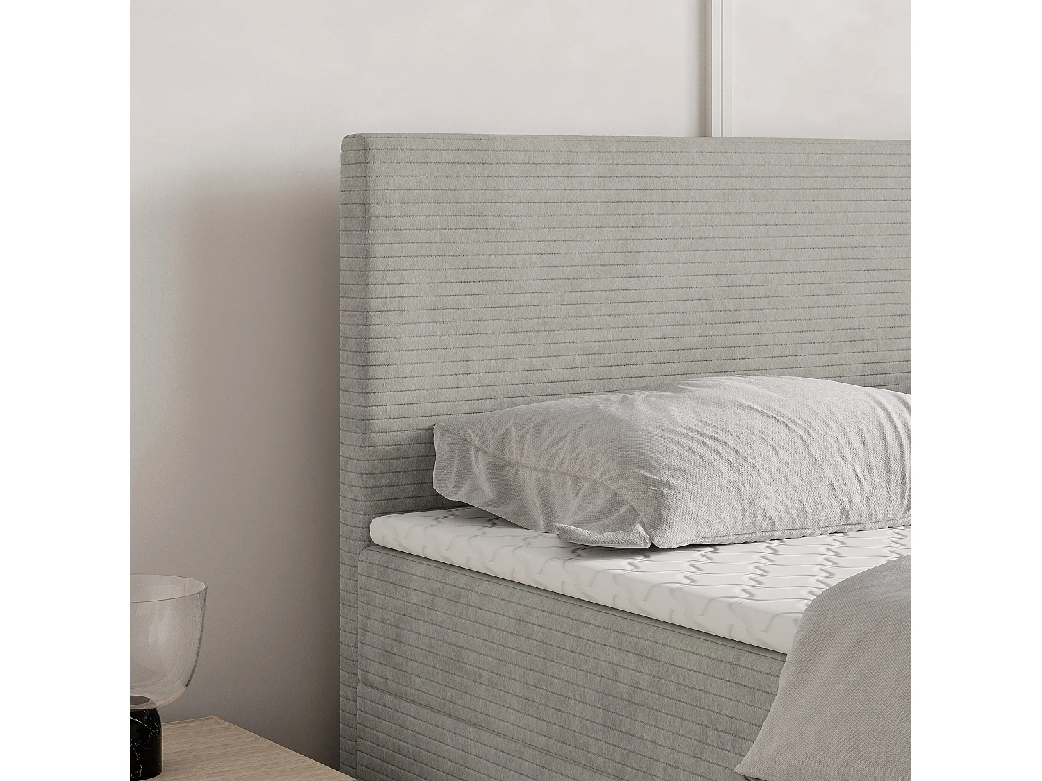 Lit continental NIRA, 160x200 cm, Tissu pelucheux, Gris clair