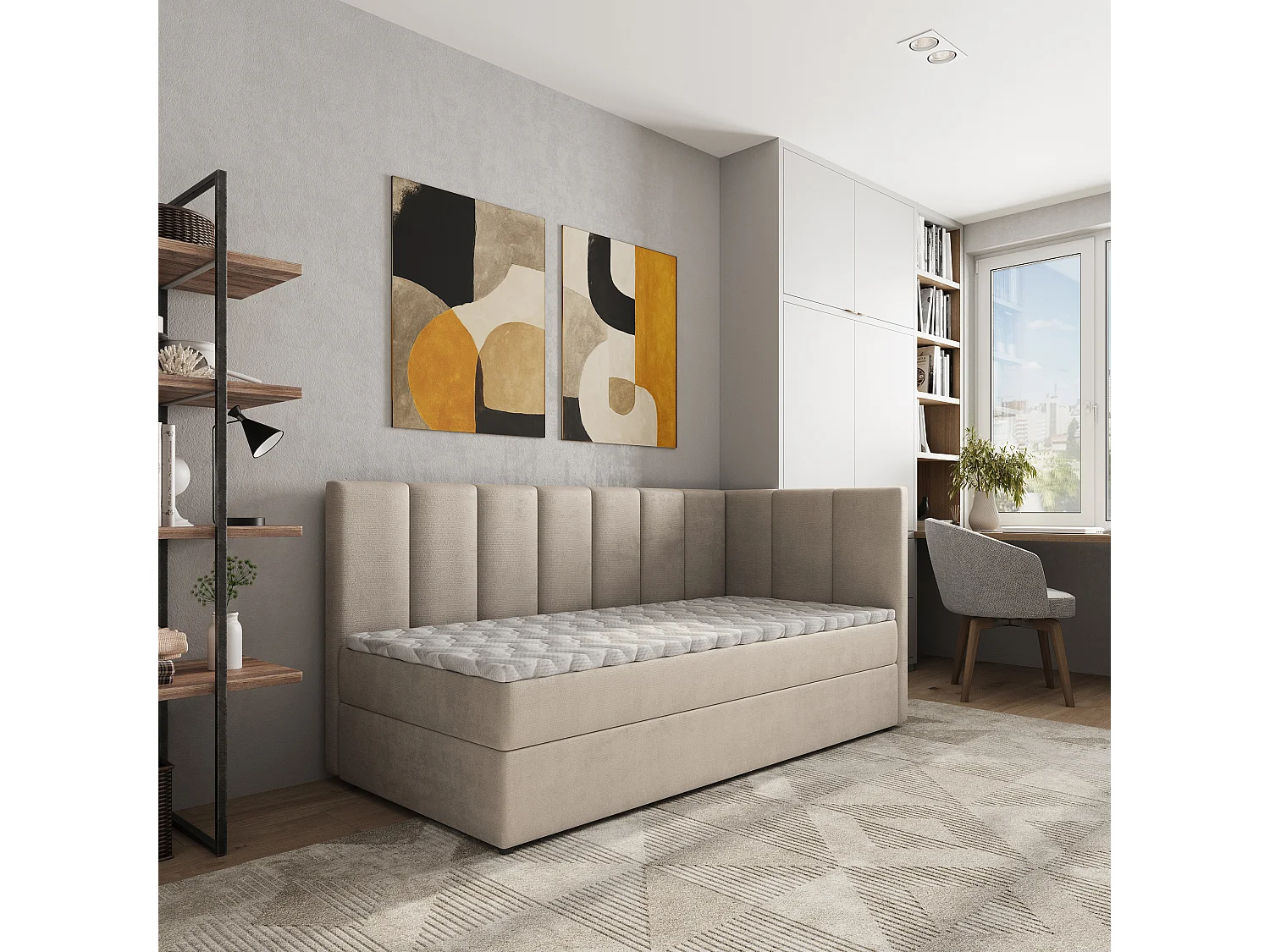 Boxspringbed BEVE 80x200 cm Set met hoofdbord, bedbodem en matras, Beige