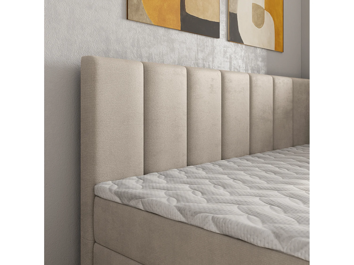 Boxspringbed BEVE 80x200 cm Set met hoofdbord, bedbodem en matras, Beige