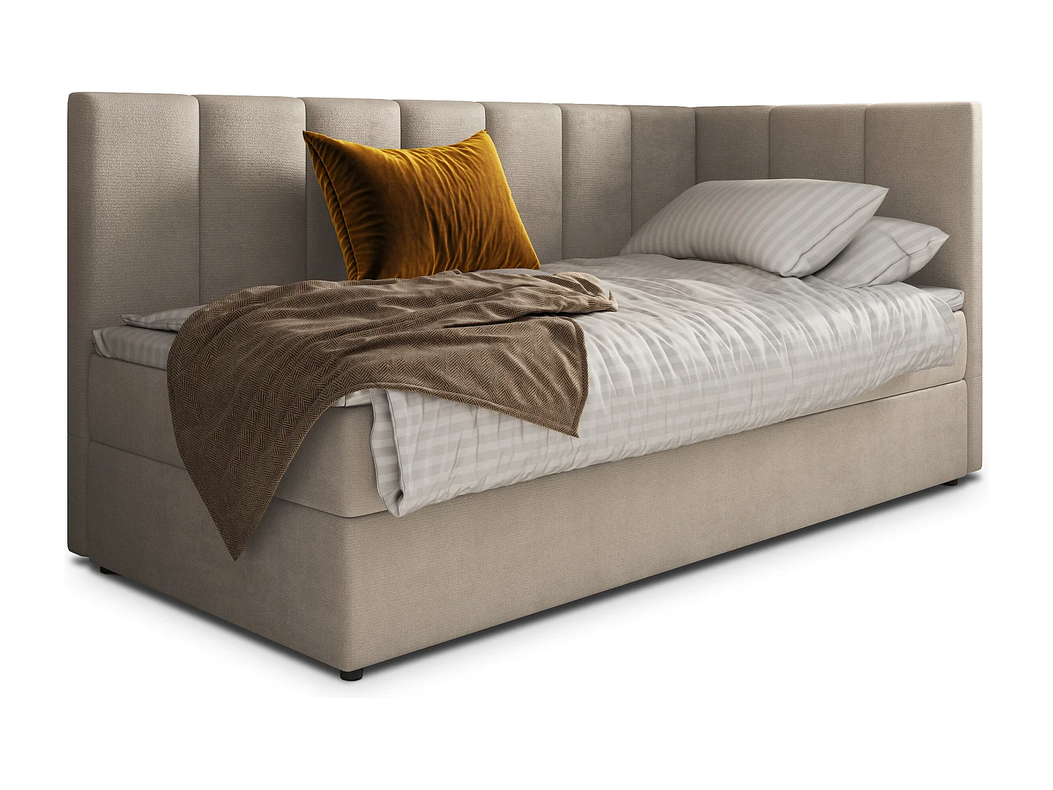 Boxspringbed BEVE 80x200 cm Set met hoofdbord, bedbodem en matras, Beige