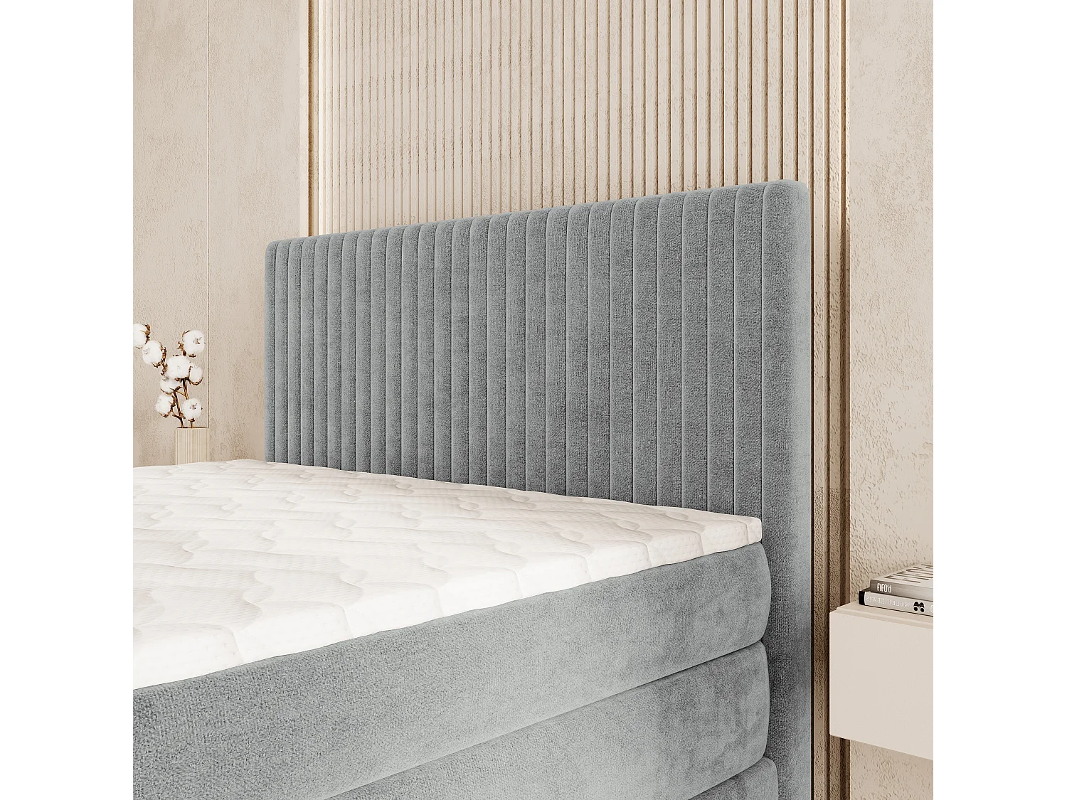 Boxspringbed FELBIO 160x200 cm Set met hoofdbord, bedbodem en matras, Lichtgrijs