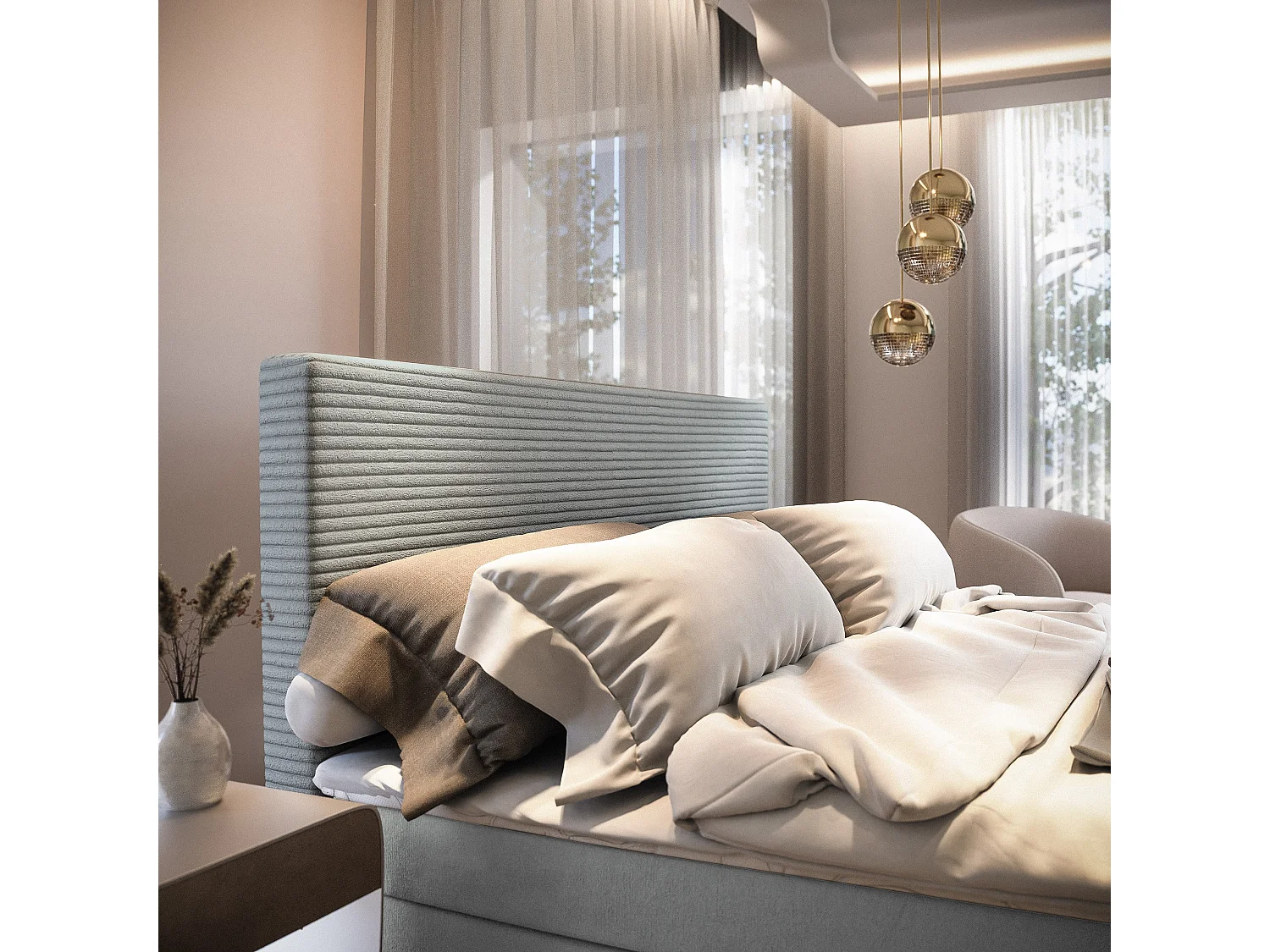 Boxspringbed GIARRO 140x200 cm Set met hoofdbord, bedbodem en matras, Lichtgrijs
