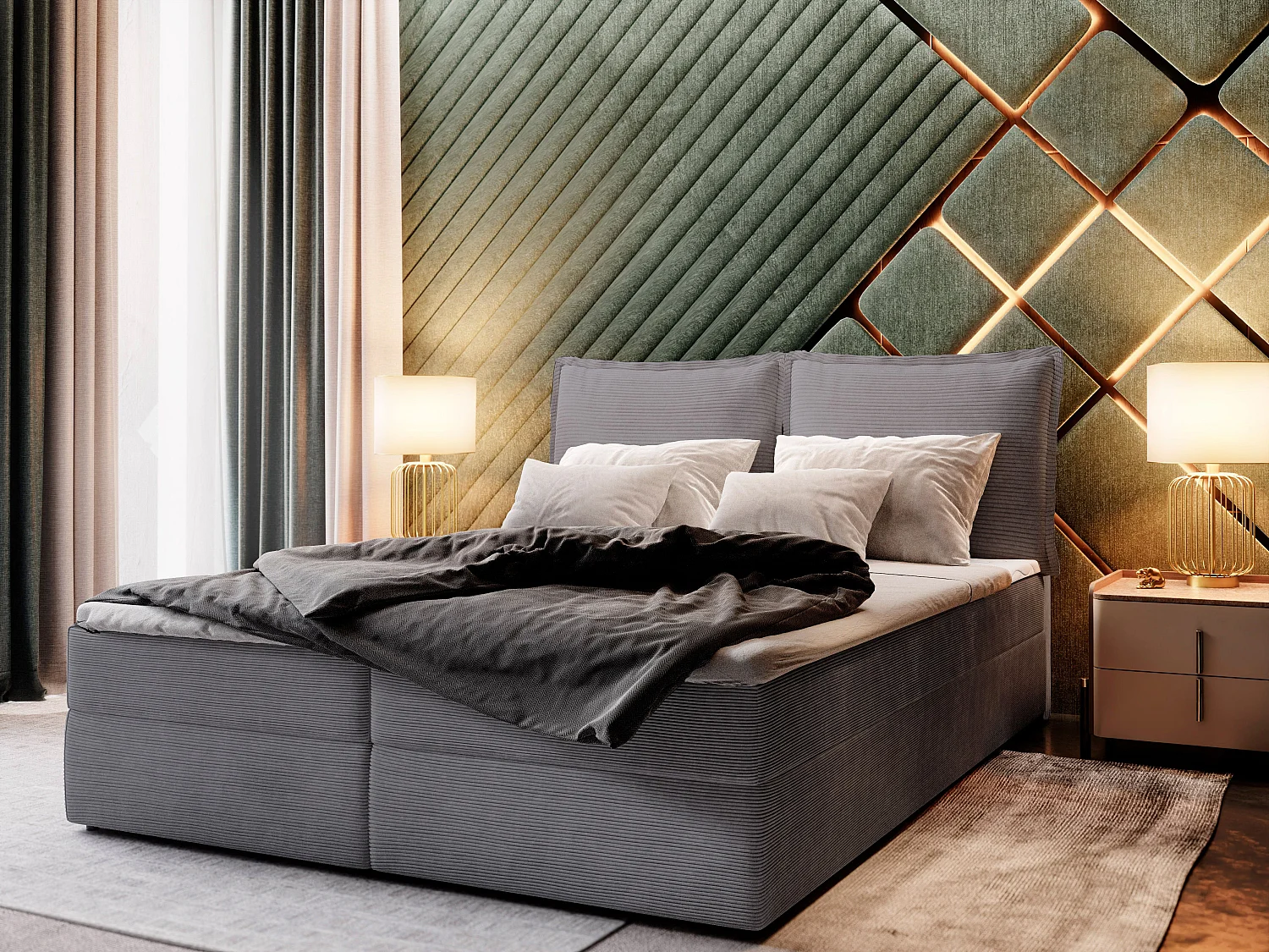 Boxspringbed LENTE 140x200 cm Set met hoofdbord, bedbodem en matras, Antracietgrijs