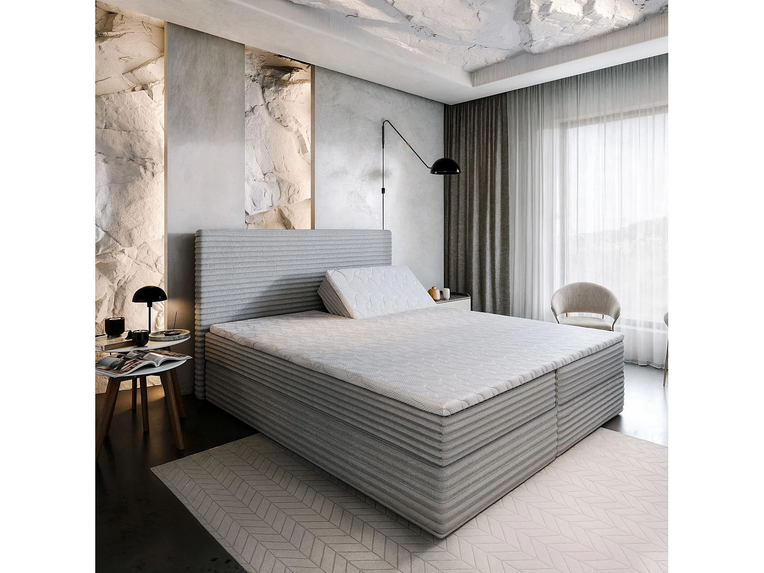 Boxspringbed MILARA 160x200 cm Set met hoofdbord, bedbodem en matras, Bruin