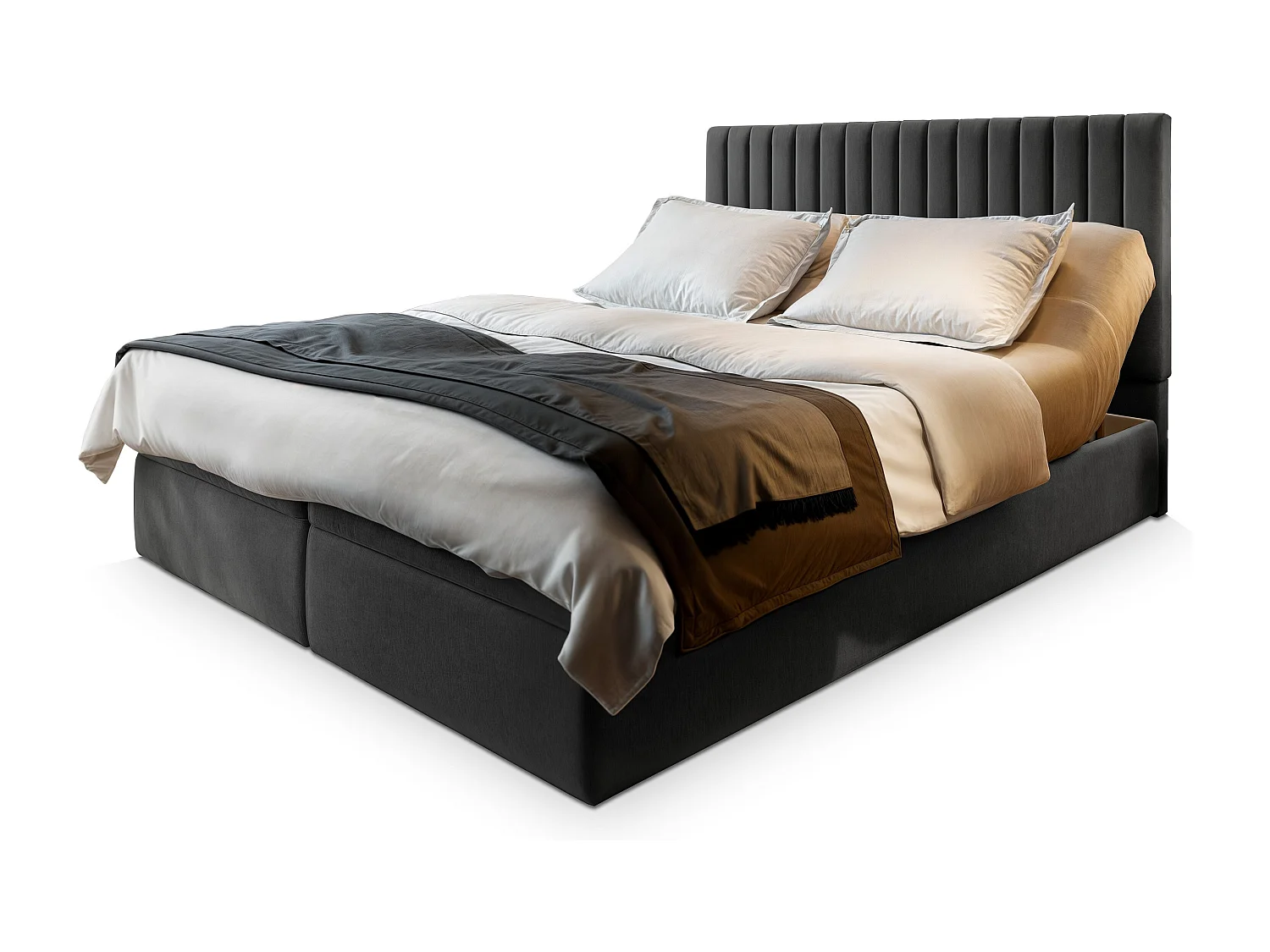 Lit continental MURLO, 180x200 cm, Tissu pelucheux, Gris