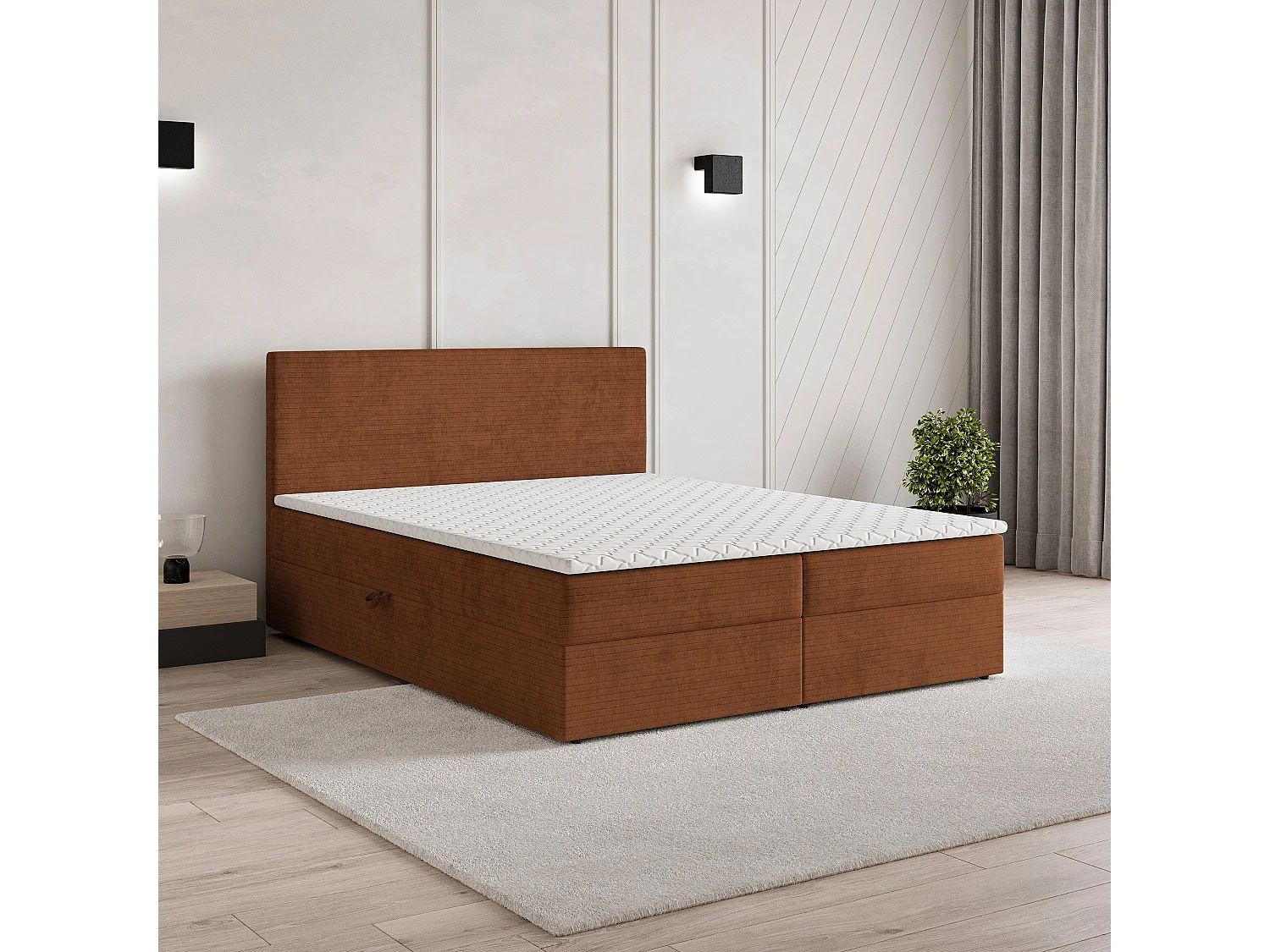 Lit continental NIRA, 160x200 cm, Tissu pelucheux, Terracotta