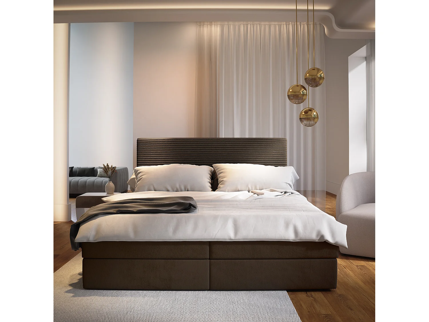 Boxspringbed GIARRO 140x200 cm Set met hoofdbord, bedbodem en matras, Bruin