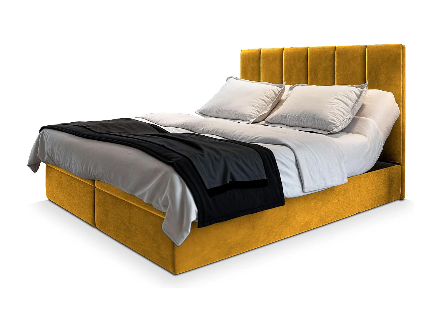 Lit continental BARINO, 140x200 cm, Tissu pelucheux, Jaune