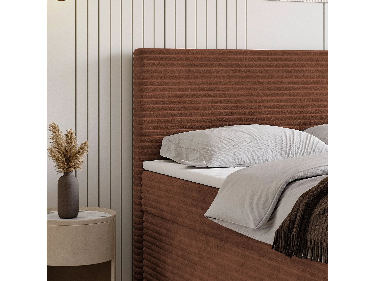 Boxspringbed NOLEN 140x200 cm Set met hoofdbord, bedbodem en matras, Bruin