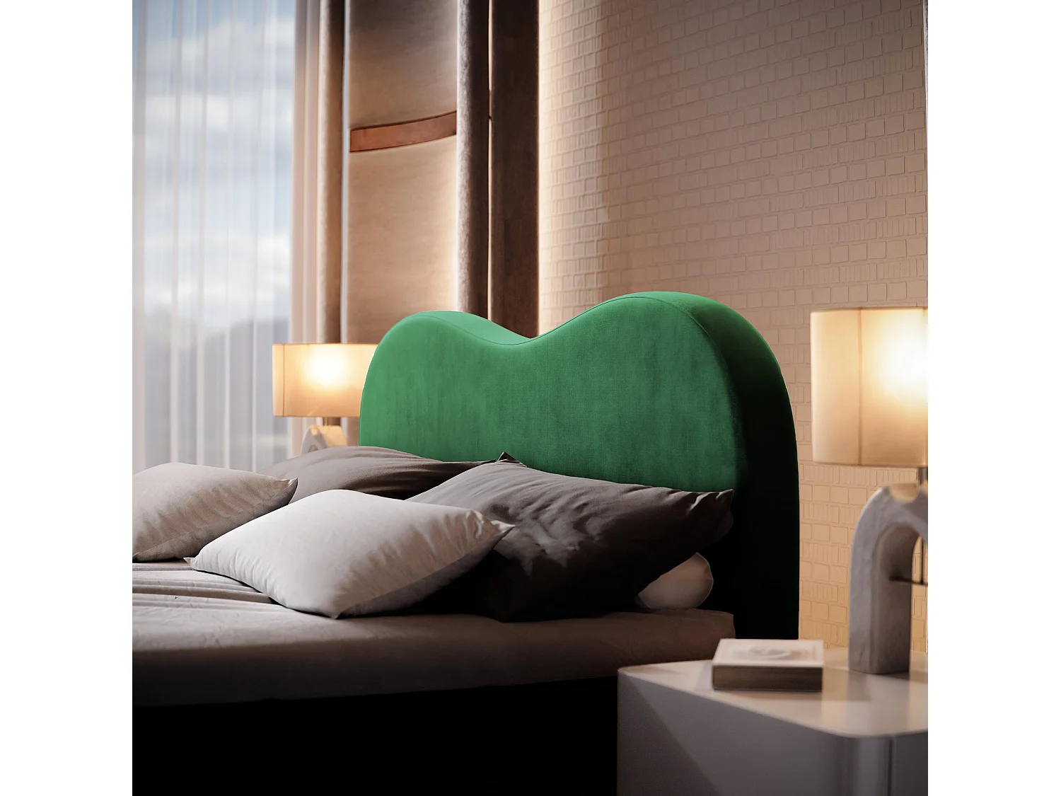 Boxspringbed FLUVIA 180x200 cm Set met hoofdbord, bedbodem en matras, Dennengroen