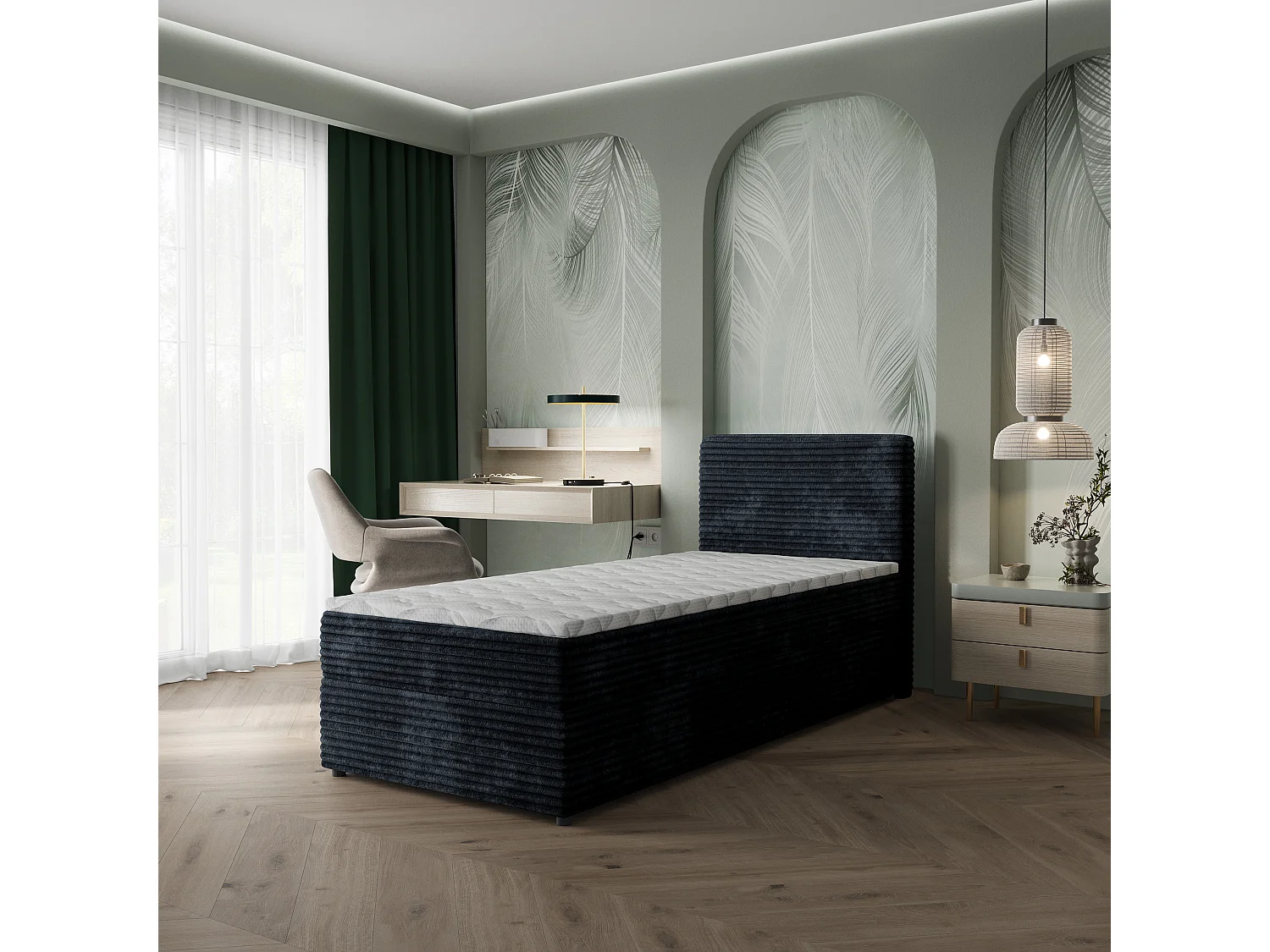 Boxspringbed PISA 90x200 cm Set met hoofdbord, bedbodem en matras, Zwart