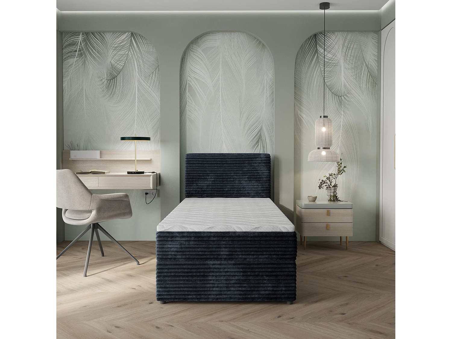 Lit boxspring PISA 90x200 cm avec tête de lit, sommier et matelas, Noir