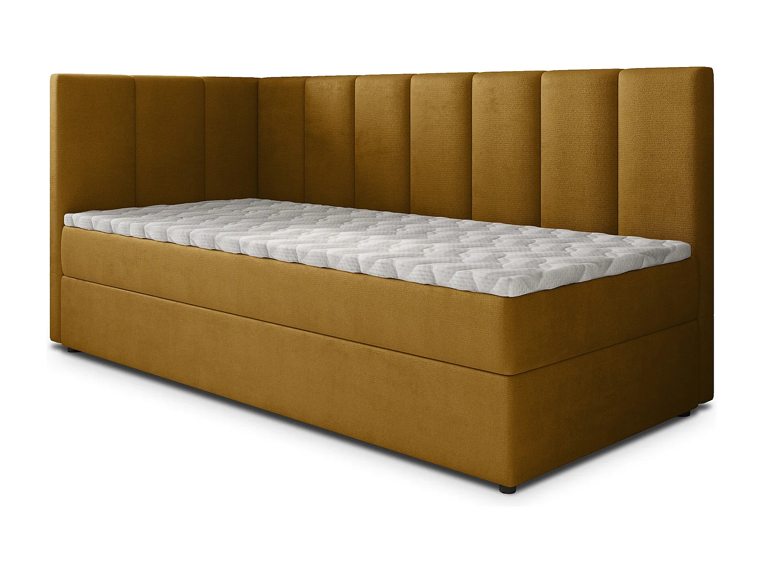 Boxspringbed BEVE 100x200 cm Set met hoofdbord, bedbodem en matras, Geel