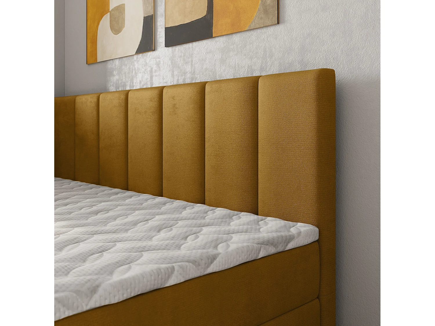 Boxspringbed BEVE 100x200 cm Set met hoofdbord, bedbodem en matras, Geel