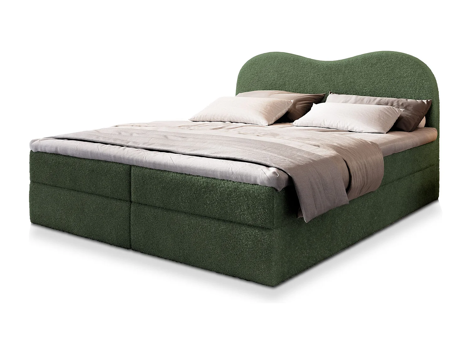 Lit continental FLUVIA, 160x200 cm, Tissu bouclé, Vert