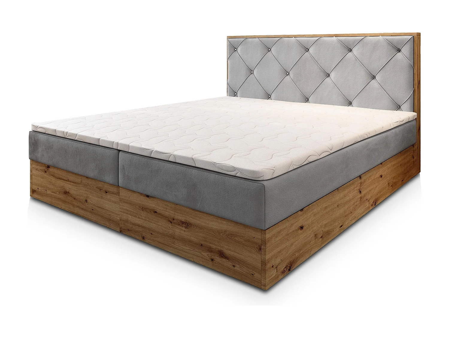 Boxspringbed FOSCO 160x200 cm Set met hoofdbord, bedbodem en matras, Lichtgrijs