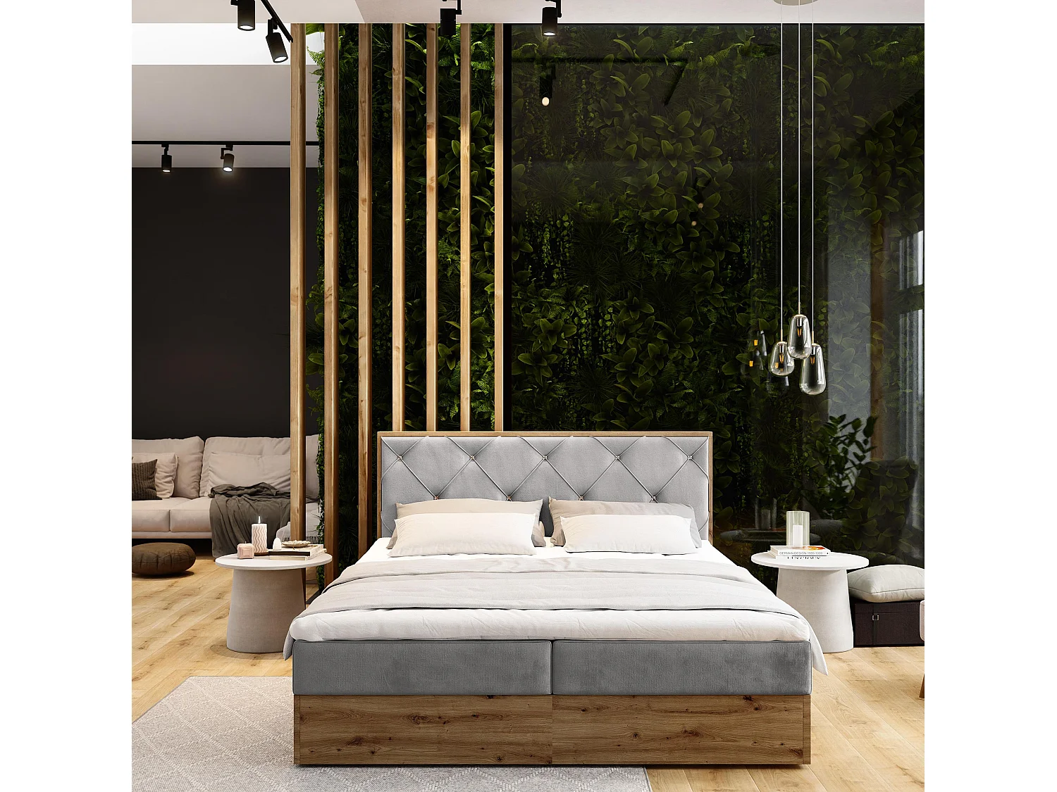 Boxspringbed FOSCO 160x200 cm Set met hoofdbord, bedbodem en matras, Lichtgrijs