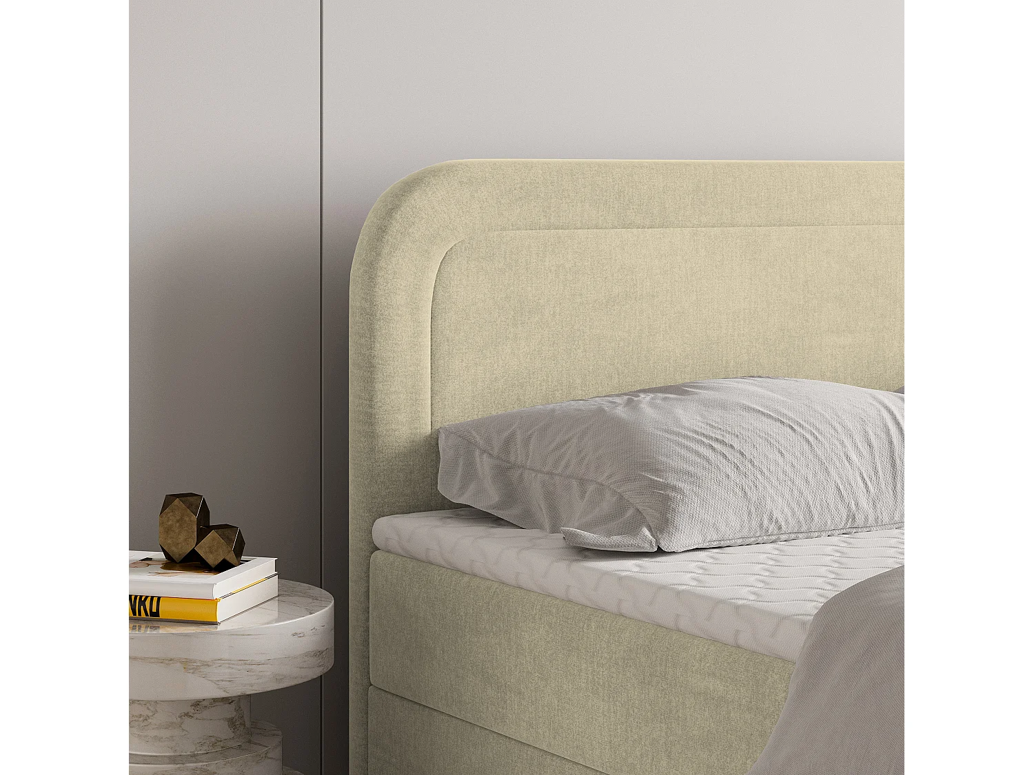 Boxspringbed ARMEL 180x200 cm Set met hoofdbord, bedbodem en matras, Crème