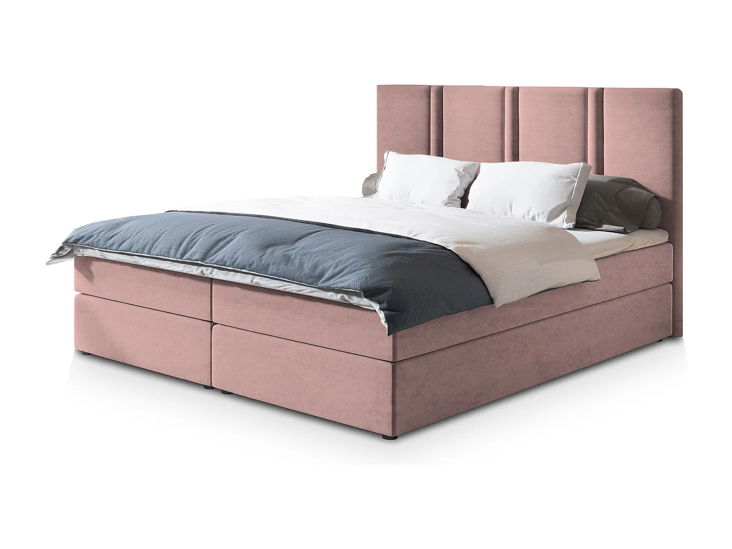 Lit continental LARIO, 160x200 cm, Tissu pelucheux, Rose