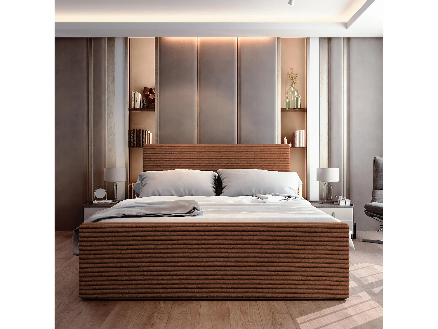 Boxspringbed BRENTO 180x200 cm Set met hoofdbord, bedbodem en matras, Koperkleurig