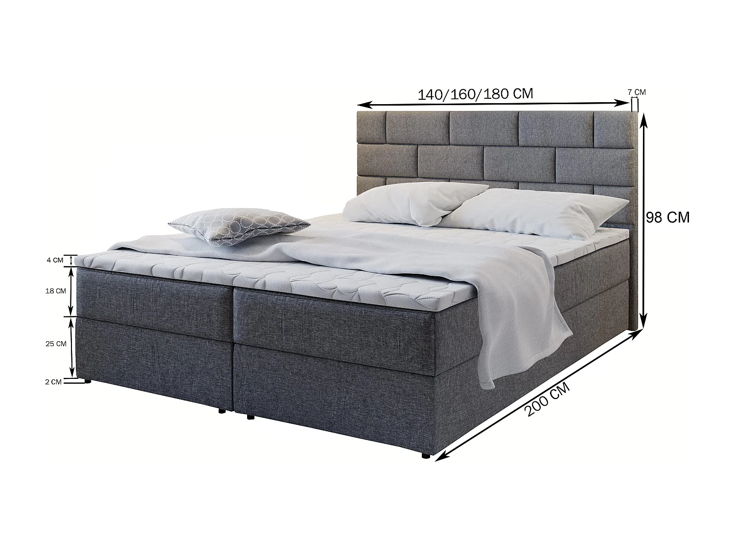 Boxspringbed KERLO 180x200 cm Set met hoofdbord, bedbodem en matras, Lichtgrijs