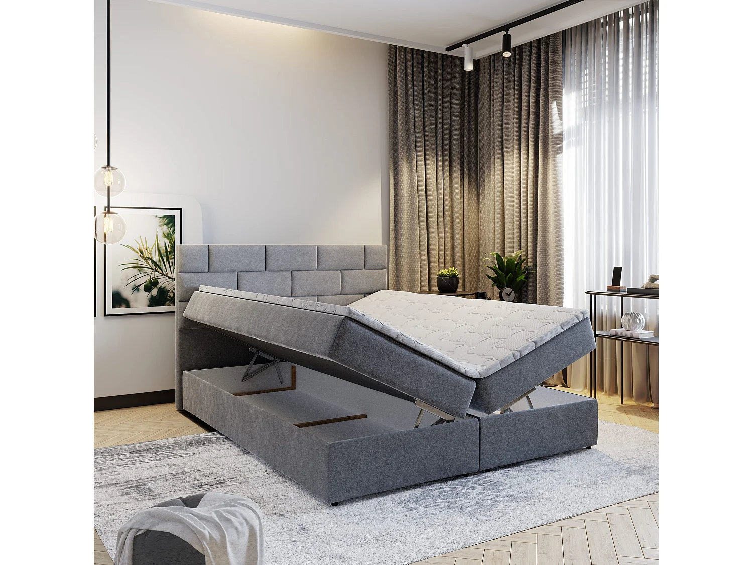 Boxspringbed KERLO 180x200 cm Set met hoofdbord, bedbodem en matras, Lichtgrijs