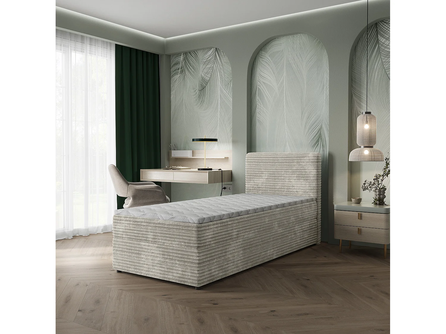 Boxspringbed PISA 90x200 cm Set met hoofdbord, bedbodem en matras, Lichtgrijs