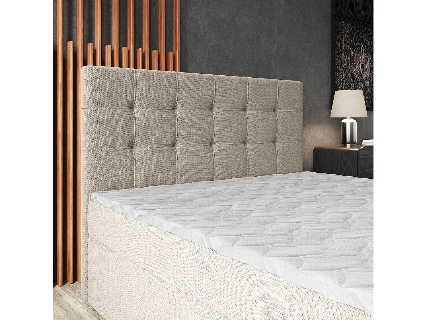 Lit continental PALMA, 140x200 cm, Tissu tressé, Beige