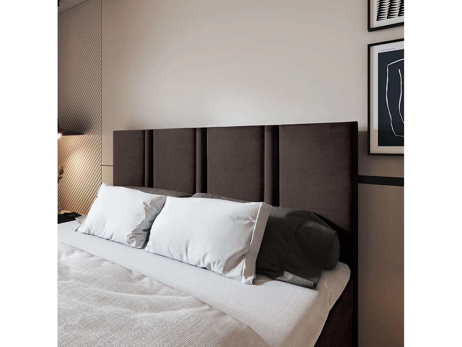 Lit continental LARIO, 140x200 cm, Tissu pelucheux, Marron